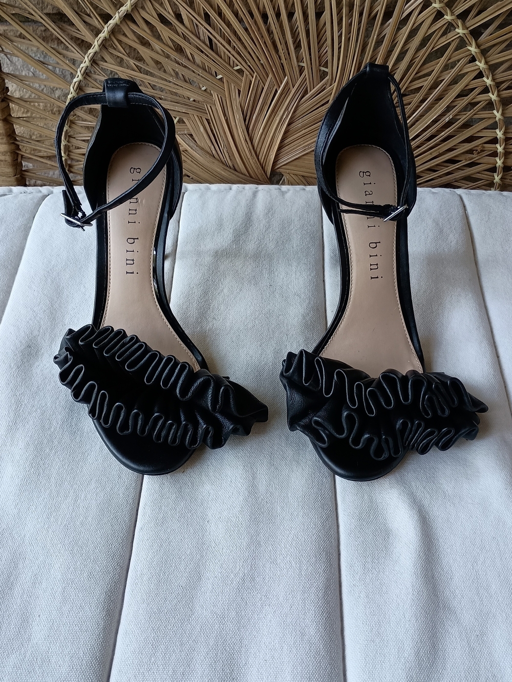 Giani bini Black Ruffle Ankle-Strap Sandals_8.5